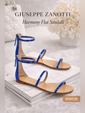 Giuseppe Zanotti Harmony Blue Patent Leather Minimal Strap Sandals Size 37